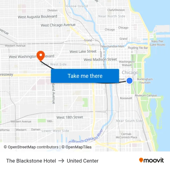 The Blackstone Hotel to United Center map