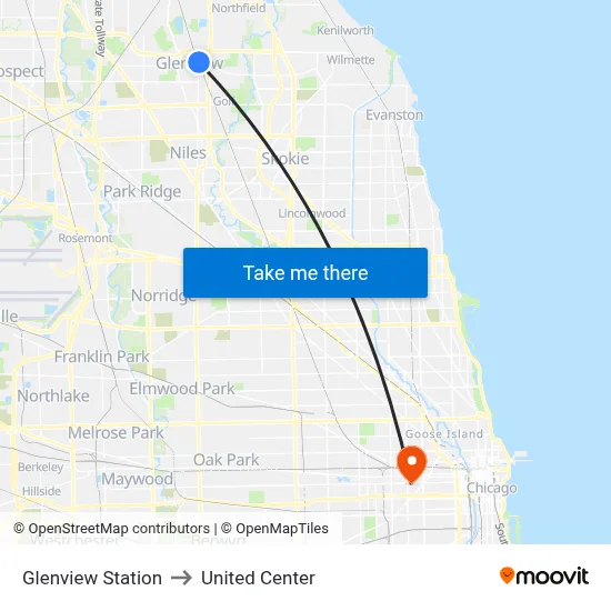 Glenview Station to United Center map