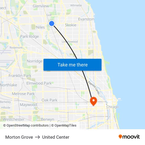 Morton Grove to United Center map