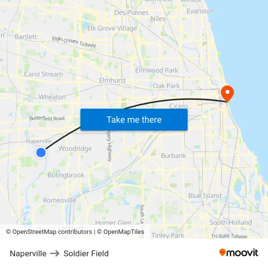 Naperville to Soldier Field map