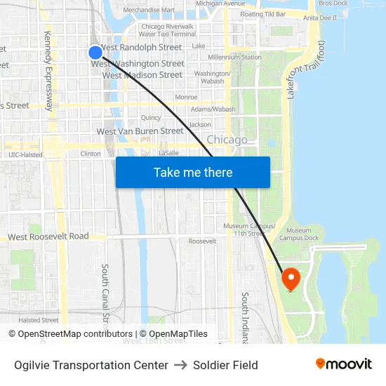 Ogilvie Transportation Center to Soldier Field map