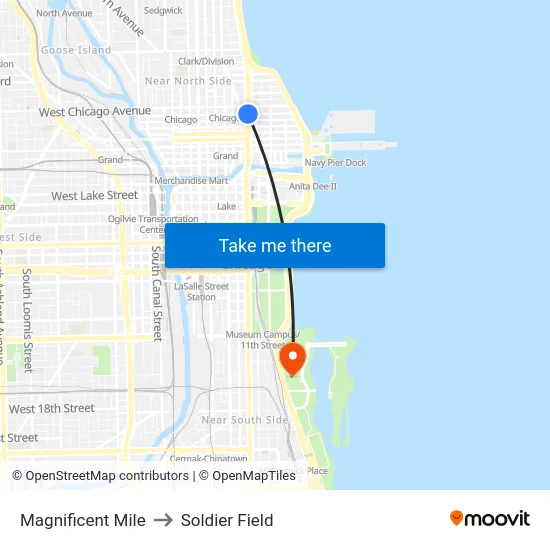 Magnificent Mile to Soldier Field map