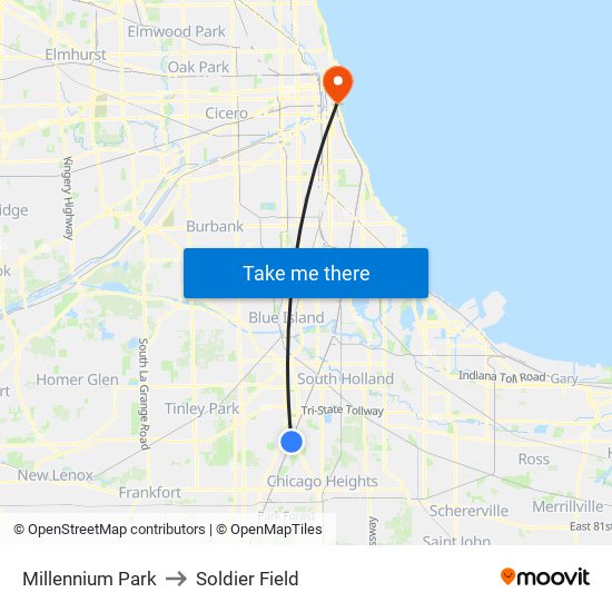 Millennium Park to Soldier Field map