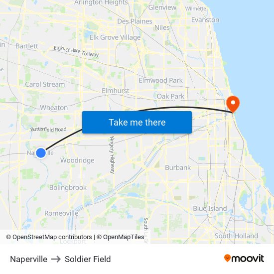 Naperville to Soldier Field map