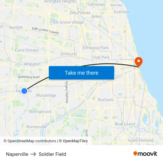 Naperville to Soldier Field map