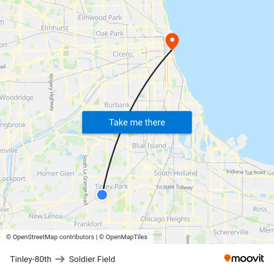 Tinley-80th to Soldier Field map