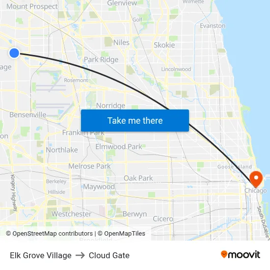 Elk Grove Village to Cloud Gate map