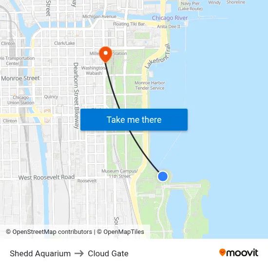 Shedd Aquarium to Cloud Gate map