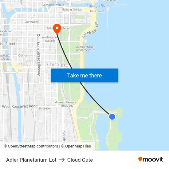 Adler Planetarium Lot to Cloud Gate map
