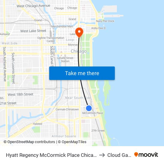 Hyatt Regency McCormick Place Chicago to Cloud Gate map