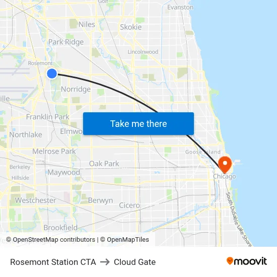 Rosemont Station CTA to Cloud Gate map