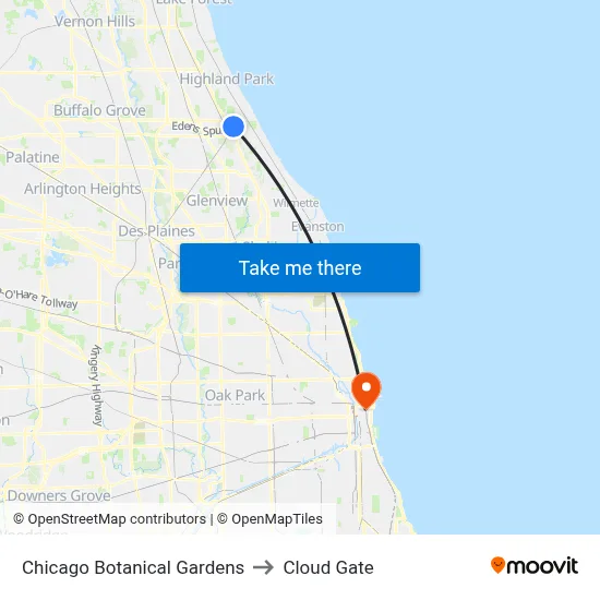 Chicago Botanical Gardens to Cloud Gate map