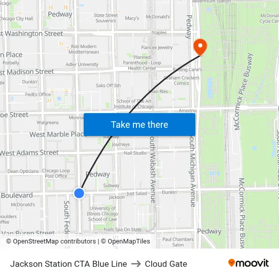 Jackson Station CTA Blue Line to Cloud Gate map