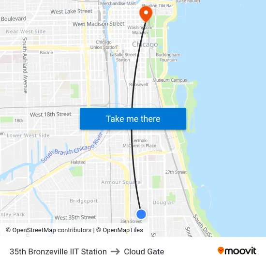 35th Bronzeville IIT Station to Cloud Gate map
