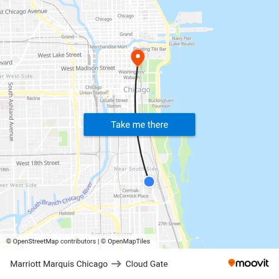 Marriott Marquis Chicago to Cloud Gate map
