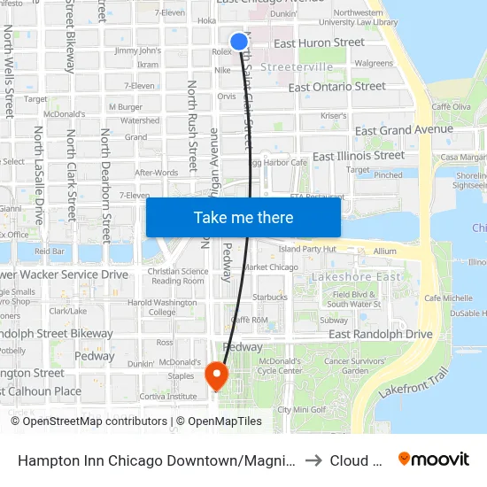 Hampton Inn Chicago Downtown/Magnificent Mile to Cloud Gate map