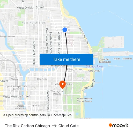The Ritz-Carlton Chicago to Cloud Gate map