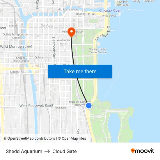Shedd Aquarium to Cloud Gate map