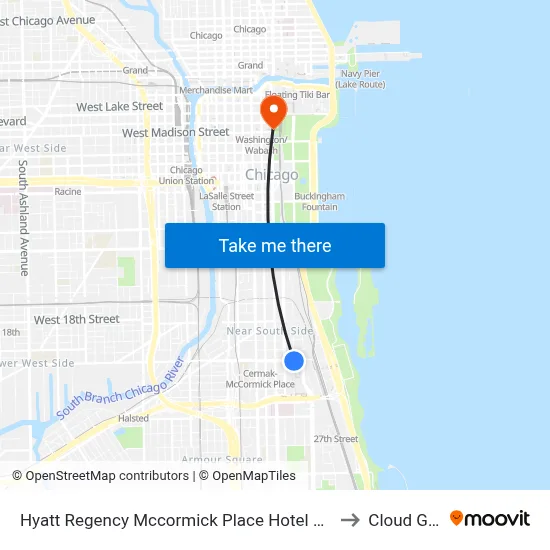 Hyatt Regency Mccormick Place Hotel Chicago to Cloud Gate map