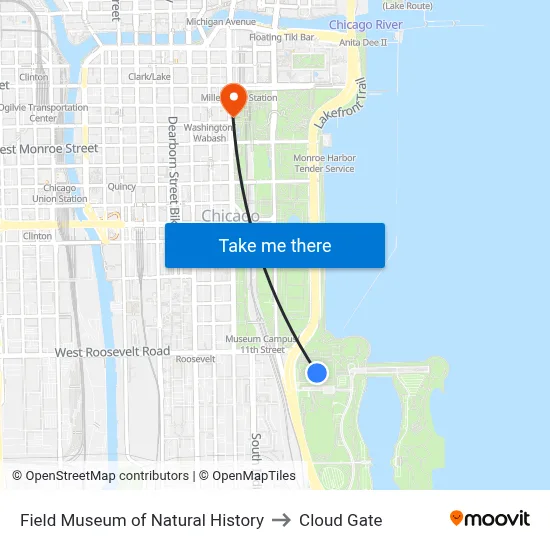 Field Museum of Natural History to Cloud Gate map
