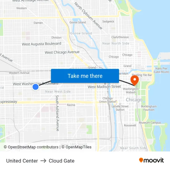 United Center to Cloud Gate map