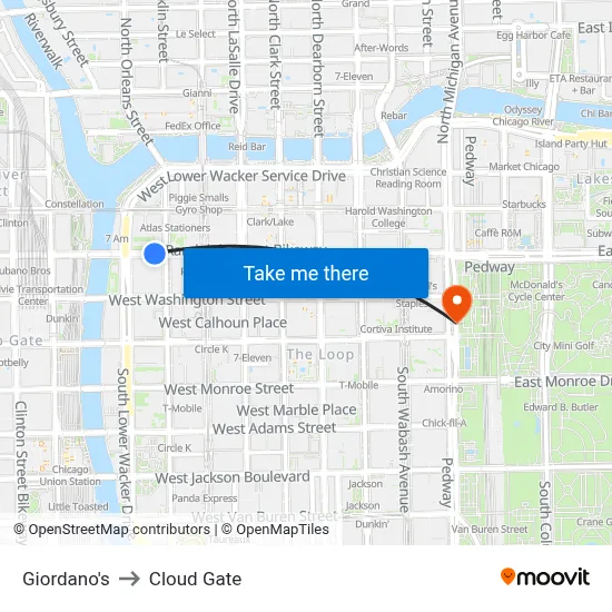 Giordano's to Cloud Gate map