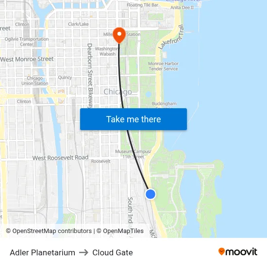 Adler Planetarium to Cloud Gate map