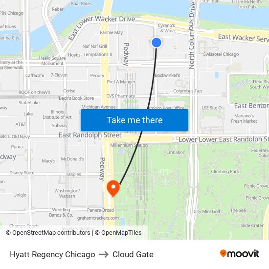 Hyatt Regency Chicago to Cloud Gate map