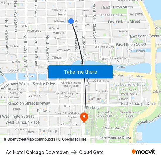 Four Points Sheraton to Cloud Gate map