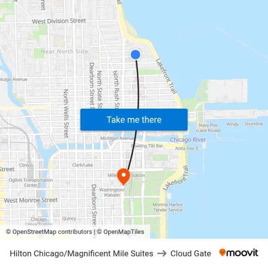 Hilton Chicago/Magnificent Mile Suites to Cloud Gate map