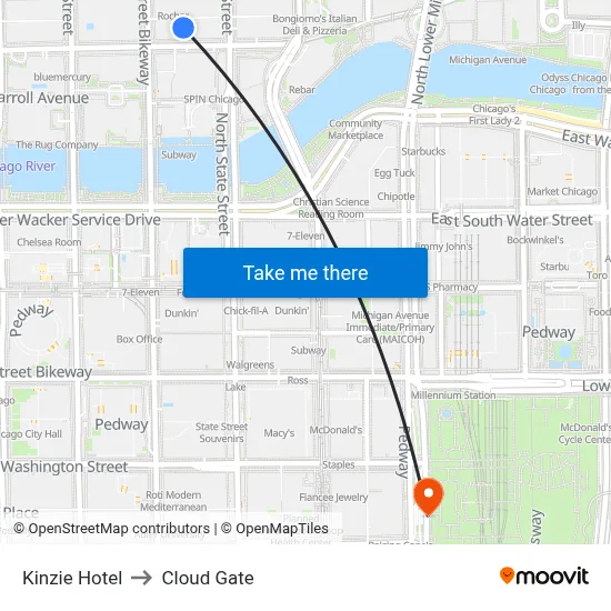 Kinzie Hotel to Cloud Gate map