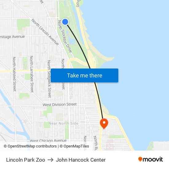 Lincoln Park Zoo to John Hancock Center map