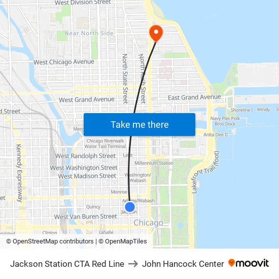 Jackson Station CTA Red Line to John Hancock Center map