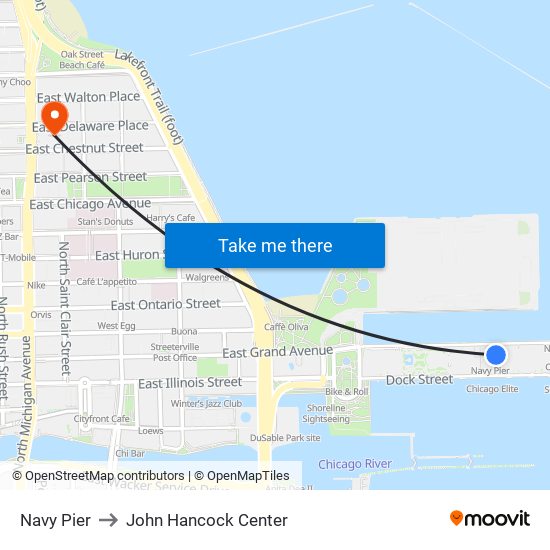 Navy Pier to John Hancock Center map