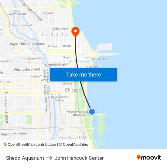 Shedd Aquarium to John Hancock Center map