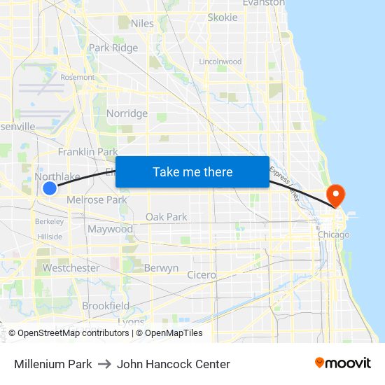 Millenium Park to John Hancock Center map