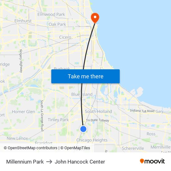 Millennium Park to John Hancock Center map