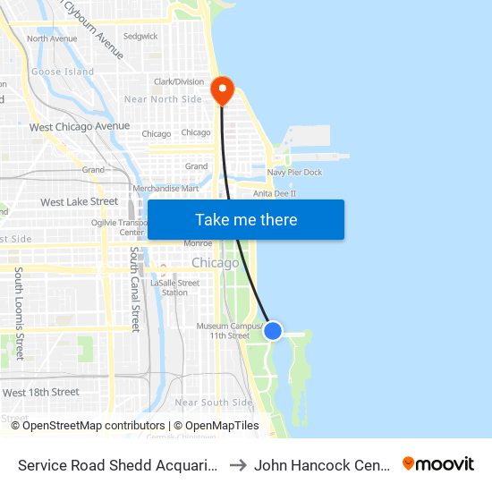 Service Road Shedd Acquarium to John Hancock Center map