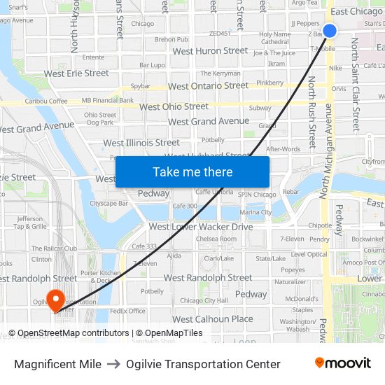 Magnificent Mile to Ogilvie Transportation Center map