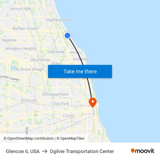 Glencoe IL USA to Ogilvie Transportation Center map
