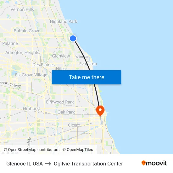 Glencoe IL USA to Ogilvie Transportation Center map