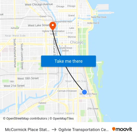 McCormick Place Station to Ogilvie Transportation Center map