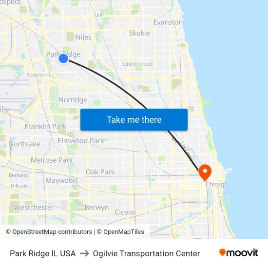 Park Ridge IL USA to Ogilvie Transportation Center map