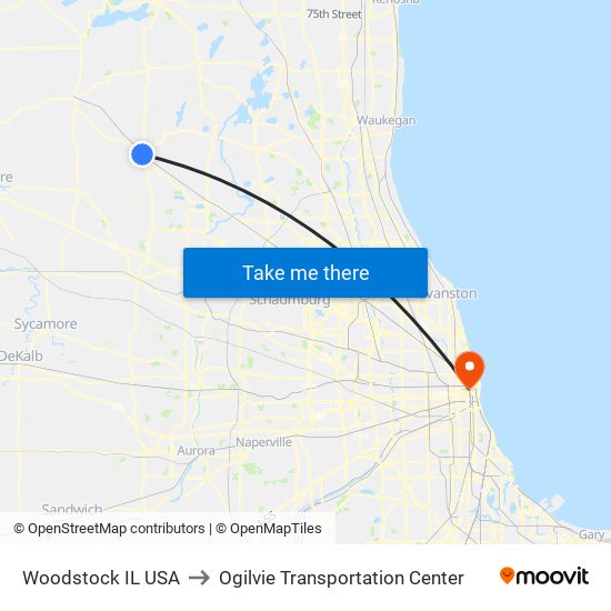 Woodstock IL USA to Ogilvie Transportation Center map