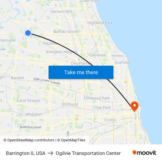 Barrington IL USA to Ogilvie Transportation Center map