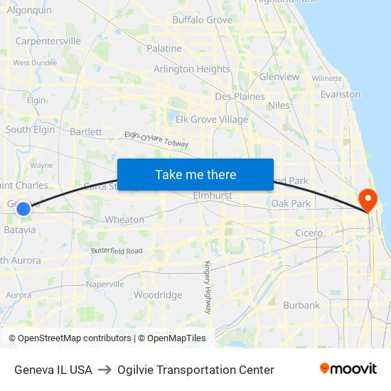 Geneva IL USA to Ogilvie Transportation Center map