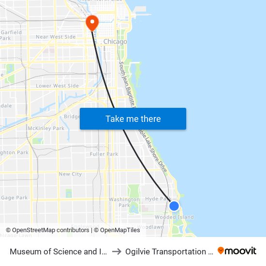 Museum of Science and Industry to Ogilvie Transportation Center map