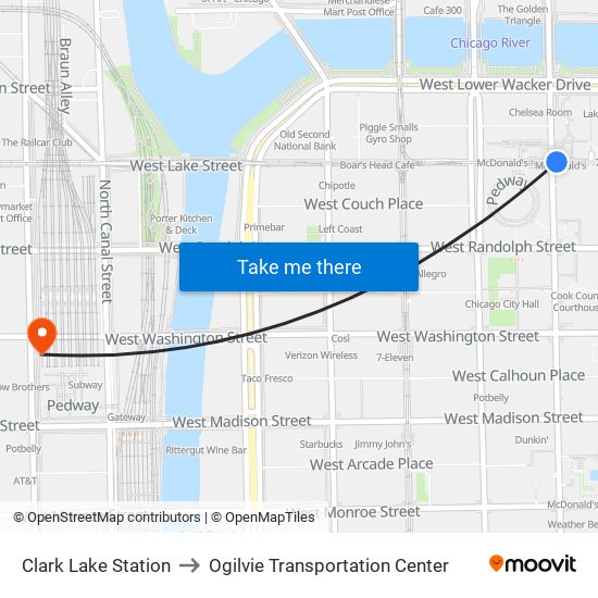 Clark Lake Station to Ogilvie Transportation Center map