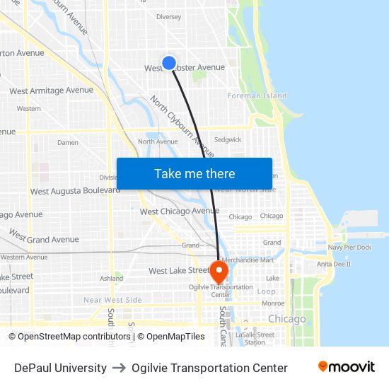 DePaul University to Ogilvie Transportation Center map