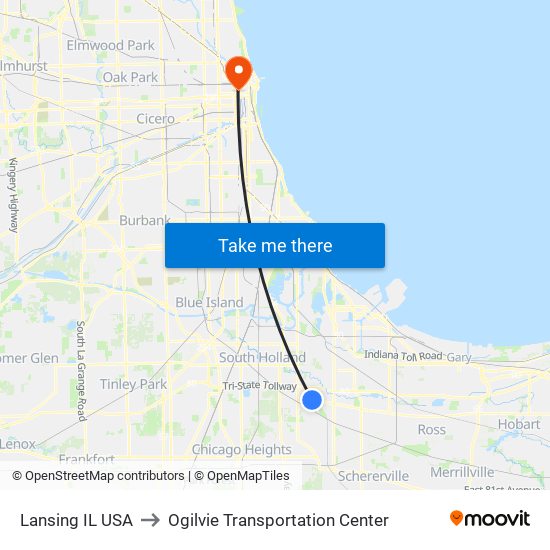 Lansing IL USA to Ogilvie Transportation Center map